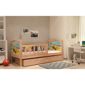 Dětská postel DOBBY P s pohádkovými vzory + matrace + rošt ZDARMA, 80x190, oboustranný tisk, borovice/VZOR 04
