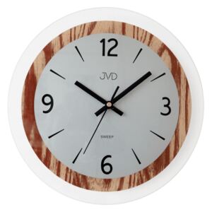 Skleněné netikající tiché nástěnné hodiny JVD NS19031.1 (skleněné hodiny s motivem dřeva)