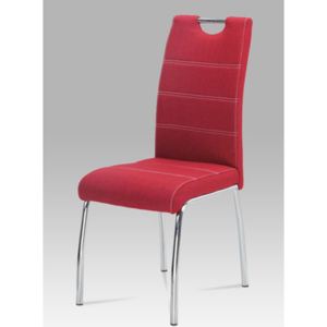 Autronic Jídelní židle, červená látka, bílé prošití, kov chrom HC-486 RED2