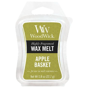 WoodWick vonný vosk Apple Basket (Košík s jablky) 23g (Křupavé hrušky a šťavnatá jablka a broskve, právě utržené v sadu, se mísí v jedinečné kompozici s květinovými nuancemi šeříku a jasmínu.)