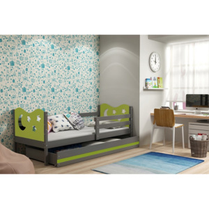 Dětská postel KAMIL + matrace + rošt ZDARMA, 80x190, grafit, zelená