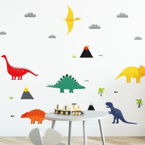 Nálepky na zeď Dino - dinosauři, sopky, mraky a palmy DK292
