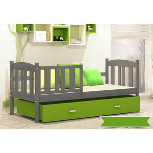 Dětská postel KUBA P color + matrace + rošt ZDARMA, 184x80, šedá/zelená
