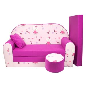 Dětská rozkládací pohovka + taburet Kočky růžová