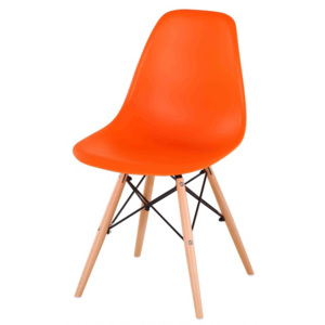 Designová jídelní židle plastová v oranžové barvě a dekoru buk TK078
