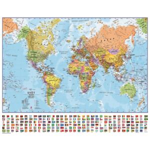 Plakát, Obraz - Politická mapa světa s vlajkami - Česky, (100 x 73 cm)