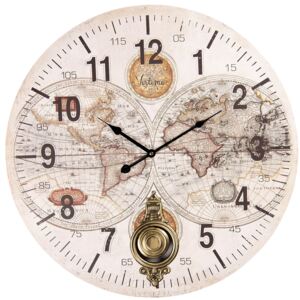 Clayre & Eef - nástěnné hodiny s kyvadlem World Map, 58 cm