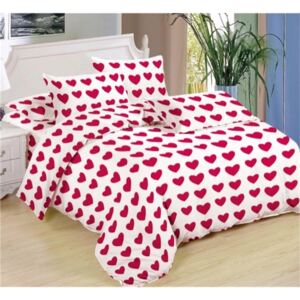 Bavlissimo 7-dílné povlečení srdce bavlna/mikrovlákno bílá červená 140x200 na dvě postele