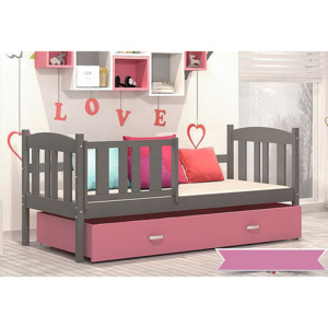 Dětská postel KUBA P color + matrace + rošt ZDARMA, 184x80, šedá/růžová