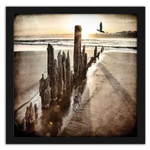 CARO Obraz v rámu - Sunset On The Beach 80x80 cm Černá