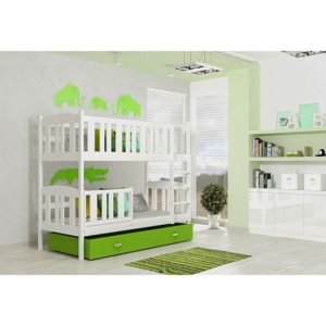 Dětská patrová postel KUBA color + matrace + rošt ZDARMA, bílá/zelená, 190x80