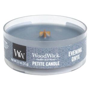 WoodWick - vonná svíčka Petite, Evening Onyx (Večerní onyx) 31g (Niterná vůně jasmínu, černé orchideje a santalového dřeva je tajemným požitkem pro všechny smysly.)