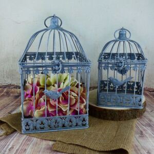 Šedé dekorativní ptačí klece s ptáčky- sada dvou kusů