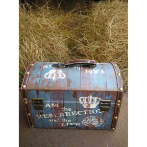 Dřevěný retro kufřík modrý
