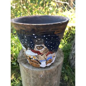 Keramika Javorník květináč - Vánoční město 17 x 15 cm, hnědý