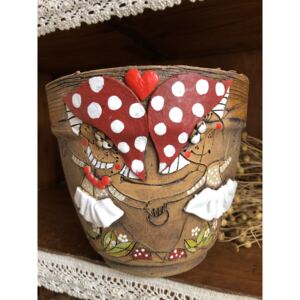 Keramika Javorník květináč - muchomůrky 17 x 15 cm, hnědý