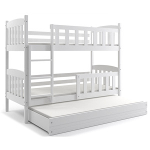 Patrová postel FLORENT 3 + matrace + rošt ZDARMA, 90x200, bílý, bílá
