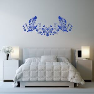 Samolepka na zeď GLIX - Motýli na květinách Modrá 100 x 40 cm