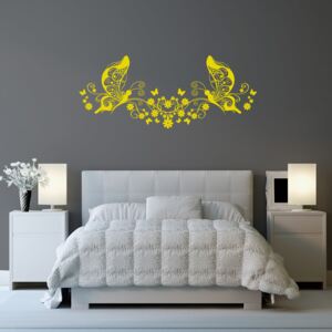 Samolepka na zeď GLIX - Motýli na květinách Žlutá 120 x 50 cm