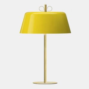 Torremato Bon Ton, stolní lampa z mosazi, žluté stínítko, 3x30W E14, výška 56,1cm
