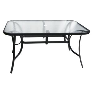 Zahradní stůl VELA — kov + průhledné sklo, černá, 150×90×72