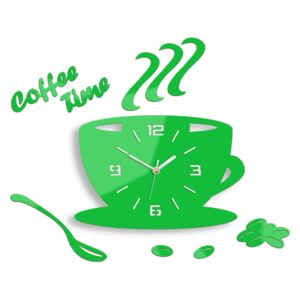 Moderní nástěnné hodiny COFFE TIME 3D GREEN HMCNH045-green (nalepovací hodiny na stěnu)