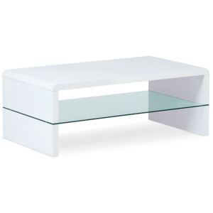 Konferenční stolek RONDA — 110x60x42 cm, MDF vysoký lesk bílý / čiré sklo