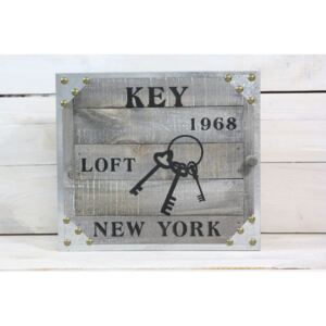 Dřevěná skříňka na klíče "KEY 1968 LOFT NEW YORK" (25x22x5,5 cm)