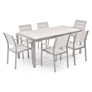 Bílá hliníková zahradní jídelní souprava stolu a židlí - - VERNIO