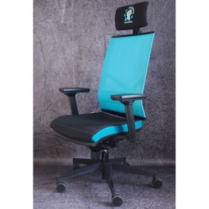 Ergonomická židle v herním designu Warhouse BATTLE CYAN – látka, modrá/černá, nosnost 130 kg