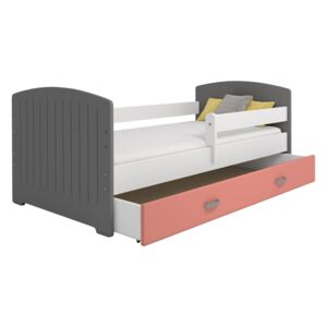 Dětská postel Magdaléna 80x160 B5, šedá/bílá/růžová + rošt a matrace