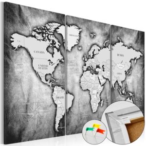 Murando DeLuxe Mapa na korkové tabuli - černo šedé kontinenty Velikost: 90x60 cm
