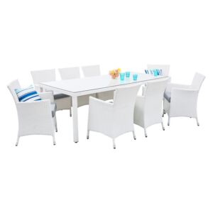 Bílá ratanová zahradní souprava 220cm stolu a 8 židlí - ITALY 220