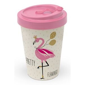 Cestovní bambusový termohrnek Pretty Flamingo - 400ml