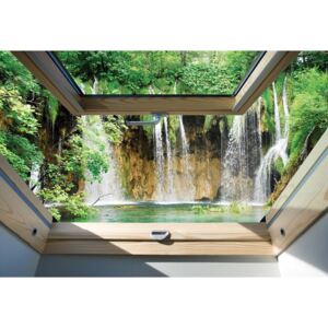 Fototapeta, Tapeta Waterfall 3D Skylight Window View, (254 x 184 cm)