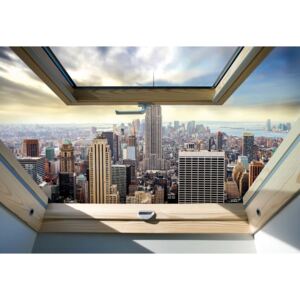 Fototapeta, Tapeta New York City Skyline 3D Skylight Window View, (104 x 70.5 cm)