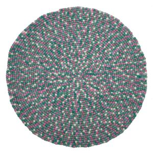 Růžovo-zelený kulatý koberec z filcových kuliček ø 140 cm AMDO