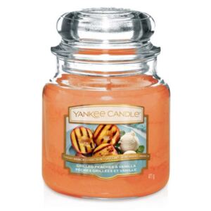 Yankee Candle Aromatická svíčka Classic střední Grilované broskve a vanilka (Grilled Peaches & Vanilla) 411 g