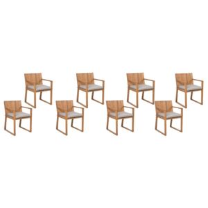 Sada 8 dřevěných zahradních židlí s šedobéžovými polštáři SASSARI