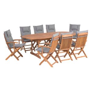 Zahradní stůl a 8 židlí s šedými polštáři MAUI