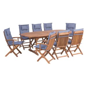 Zahradní stůl a 8 židlí s modrými polštáři MAUI