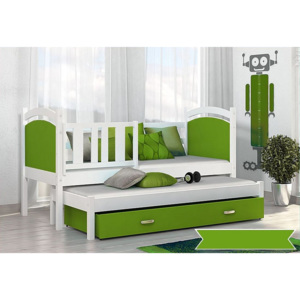 Dětská postel DOBBY P2 color + matrace + rošt ZDARMA, 184x80, bílá/zelená