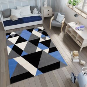 Dětský koberec NOX trojúhelníky - modrý/šedý/černý